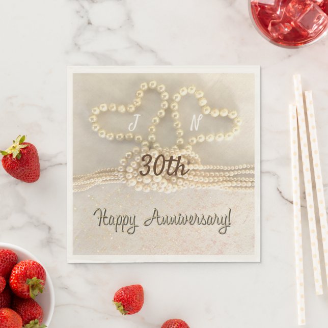Personalised 30th Pearl Anniversary Paper Napkins (Insitu)