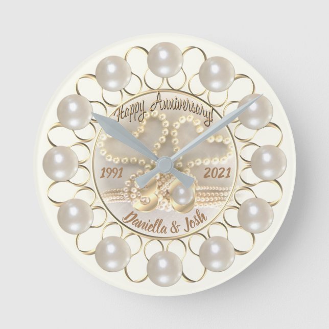 Personalised 30th Pearl Wedding Anniversary Clock (Front)