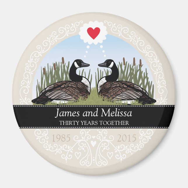 Personalised 30th Wedding Anniversary, Geese Magnet (Front)