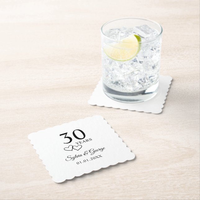Personalised 30th Wedding Anniversary Party Paper Coaster (Insitu)