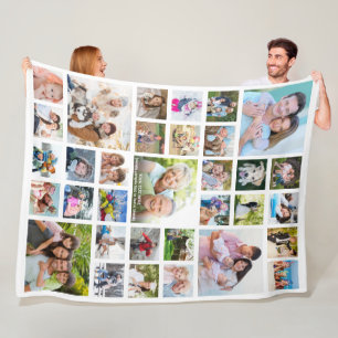 Personalised 33 Photo Collage Template White Fleece Blanket