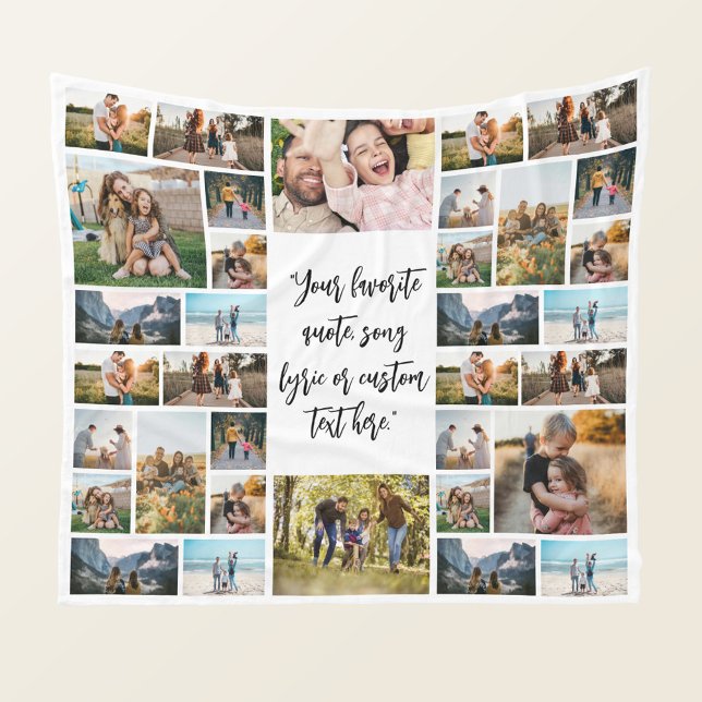 Personalised 34 Photo Collage Custom Quote Fleece Blanket (Creator Uploaded)
