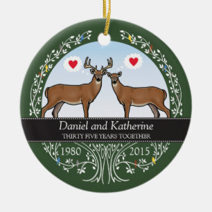 Personalised 35th Wedding Anniversary, Buck & Doe Ceramic Ornament