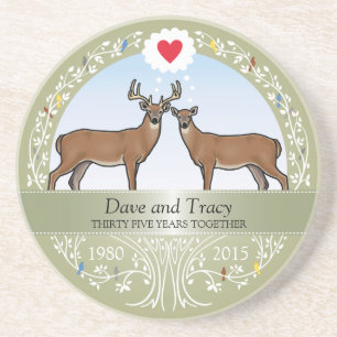 Personalised 35th Wedding Anniversary, Buck & Doe Coaster