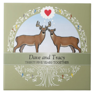 Personalised 35th Wedding Anniversary, Buck & Doe Tile