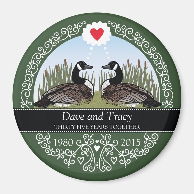 Personalised 35th Wedding Anniversary, Geese Magnet (Front)