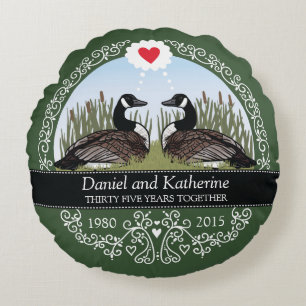 Personalised 35th Wedding Anniversary, Geese Round Cushion