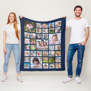 Personalised 36 Photo Collage Navy Blue Fleece Blanket