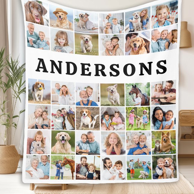 Personalised 36 Photos Collage Cute Trendy Family Fleece Blanket (Creator Uploaded)