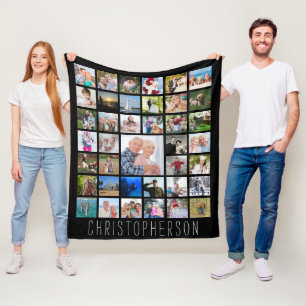 Personalised 39 Photo Collage Custom Colour Fleece Blanket