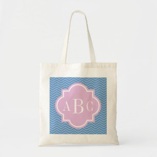 Personalised 3 letter monogram blue pink tote bag