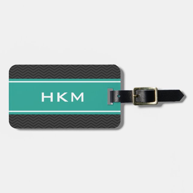 Personalised 3 letter monogram travel luggage tag (Front Horizontal)