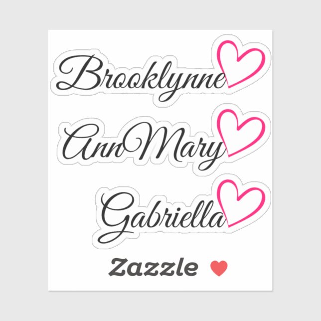 Personalised 3 Names Text Pink Calligraphy Heart   (Sheet)