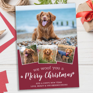 Personalised 3 Pet Photo Woof You Merry Christmas Holiday Card