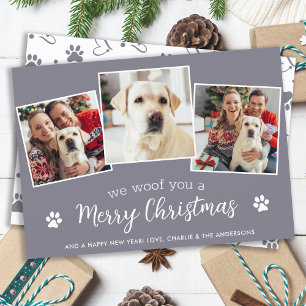 Personalised 3 Pet Photo Woof You Merry Christmas Holiday Card