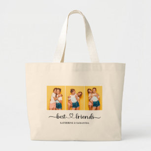 Personalised 3 Photo Collage Best Friends Forever Large Tote Bag