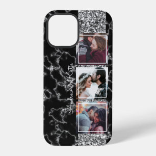 Personalised 3 Photo Collage black and Grey Marble iPhone 12 Pro Case