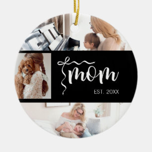 Personalised 3 Photo Collage Black Mum Est Year Ceramic Ornament