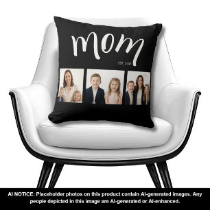 Personalised 3-Photo Collage Black Mum Est Year Cushion