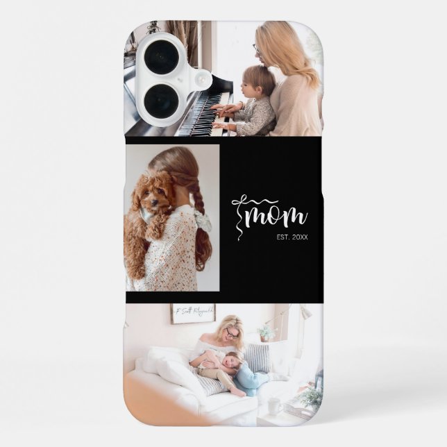 Personalised 3-Photo Collage Black Mum Est Year  iPhone Case (Back)