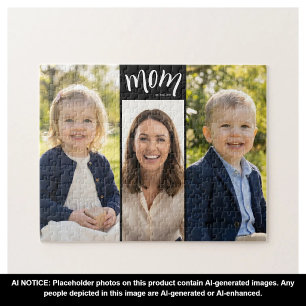 Personalised 3-Photo Collage Black Mum Est Year Jigsaw Puzzle