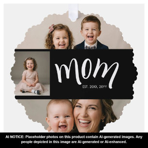 Personalised 3-Photo Collage Black Mum Est Year O Tree Decoration Card