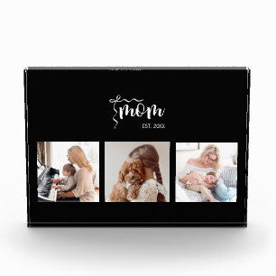 Personalised 3-Photo Collage Black Mum Est Year Photo Block