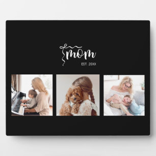 Personalised 3-Photo Collage Black Mum Est Year  Plaque