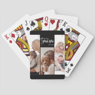 Personalised 3-Photo Collage Black Mum Est Year Playing Cards