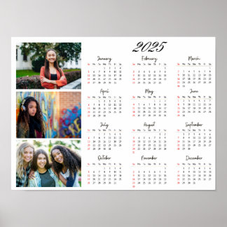 Personalised 3 Photo Collage Family 2025 Calendar Poster