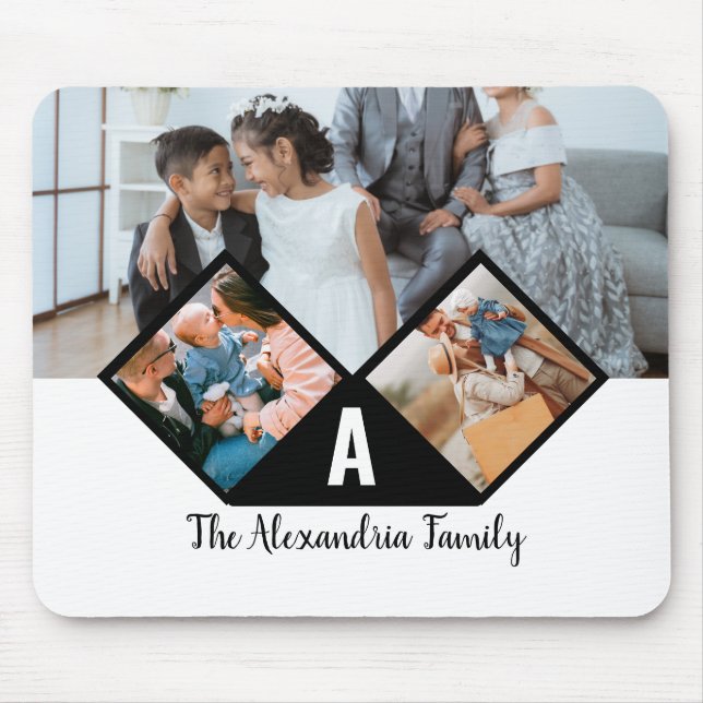 Personalised 3 photo collage family monogram mouse pad (Front)