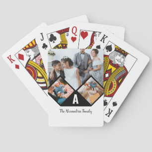 Personalised 3 photo collage family monogram playing cards