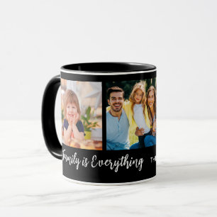 Personalised 3 Photo Collage Family Quote  Black Mug