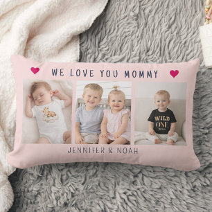Personalised 3-Photo Collage For Mum Pink Lumbar Cushion