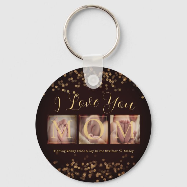 Personalised 3 Photo Collage Gift for Mum Key Ring (Front)