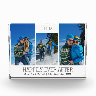 Personalised 3 Photo Collage Monogrammed Wedding Block