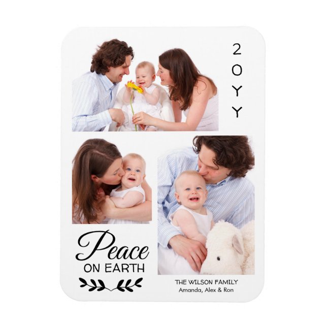 Personalised 3 Photo Collage Peace on Earth Magnet (Vertical)