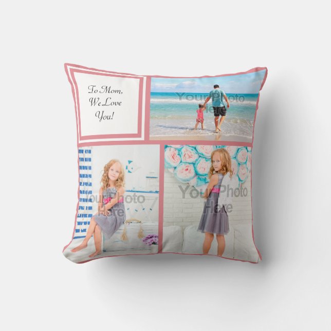 Personalised 3 Photo Collage Pink Mum Love Cushion (Front)