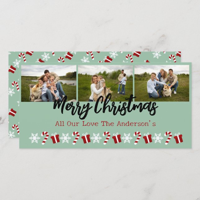 Personalised 3 Photo Collage with Christmas Trees  Holiday Card (Front/Back)