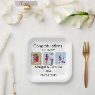 Personalised 3-Photo Engagement Announcement Paper Plate