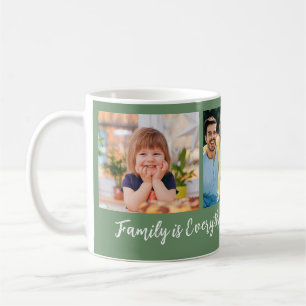 Personalised 3 Photo Family Name Quote Green Coffee Mug