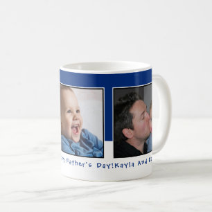 Personalised 3 Photo Father's Day Blue Coffee Mug