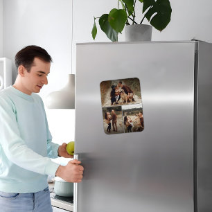 Personalised 3 Photo Grid Gallery Collage Family Magnet
