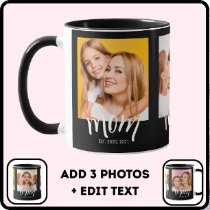 Personalised 3 Photo Mum Kids Date Established Mug