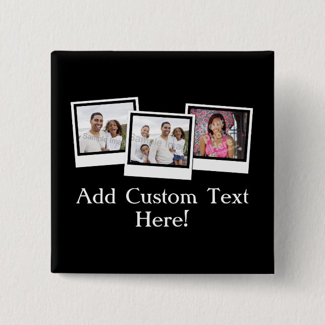 Personalised 3-Photo Snapshot Frames Custom Colour 15 Cm Square Badge (Front)