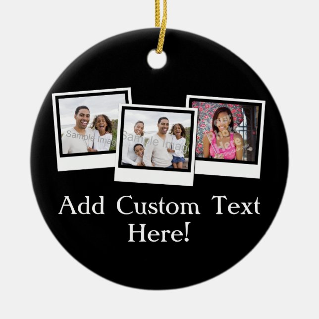 Personalised 3-Photo Snapshot Frames Custom Colour Ceramic Ornament (Front)