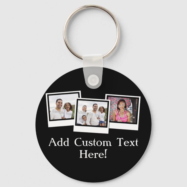 Personalised 3-Photo Snapshot Frames Custom Colour Key Ring (Front)