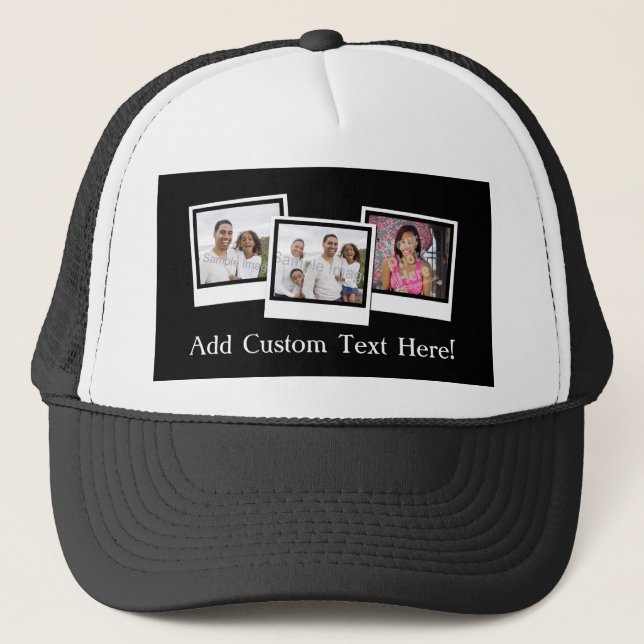 Personalised 3-Photo Snapshot Frames Custom Colour Trucker Hat (Front)