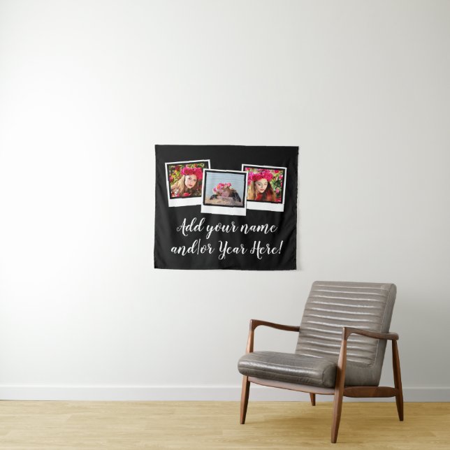 Personalised 3-Photo Snapshot Frames Typography Tapestry (In Situ (Horizontal))