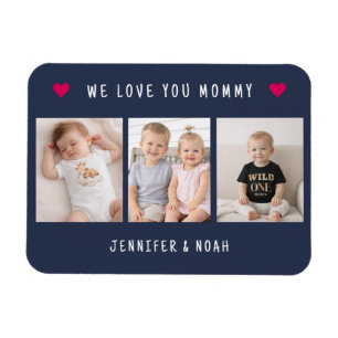 Personalised 3 Photo We Love You Mummy Navy Blue  Magnet